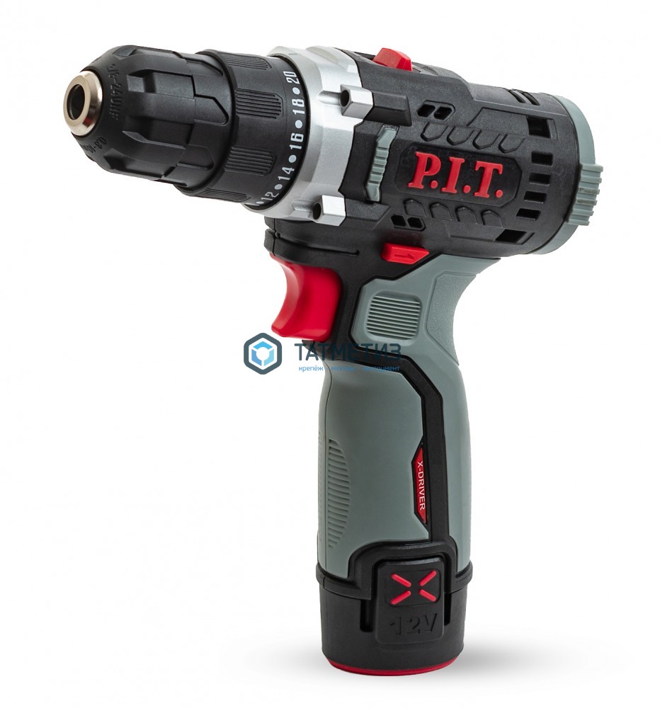 Дрель-шуруповерт аккумуляторная, P.I.T, 12В, 25Нм, 0-350 / 0-1350 об/мин, в кейсе -  магазин «ТАТМЕТИЗ»
