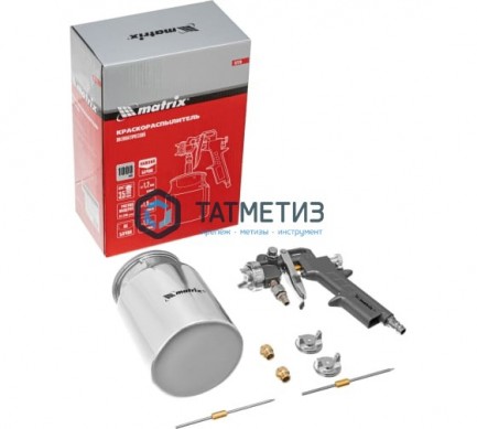 Краскораспылитель пневмат. с нижним бачком V=0,75 л, сопла диаметром 1.2, 1.5 и 1.8 мм// Matrix | «ТАТМЕТИЗ» Краскораспылитель пневмат. с нижним бачком V=0,75 л, сопла диаметром 1.2, 1.5 и 1.8 мм// Matrix - магазин крепежа «ТАТМЕТИЗ»