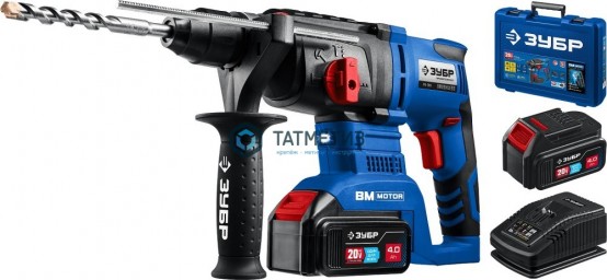 Перфоратор аккум. ЗУБР Профессионал, 20В, бесщеточный, 2 АКБ (4Ач), в кейсе | «ТАТМЕТИЗ» Перфоратор аккум. ЗУБР Профессионал, 20В, бесщеточный, 2 АКБ (4Ач), в кейсе - магазин крепежа «ТАТМЕТИЗ»