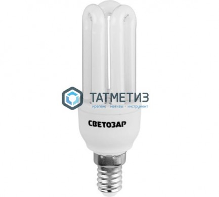 Энергосберегающая лампа СВЕТОЗАР, E27(стандарт),Т2,3U,тепл бел свет(2700 К),8000 час,9Вт(45) -  магазин крепежа «ТАТМЕТИЗ»