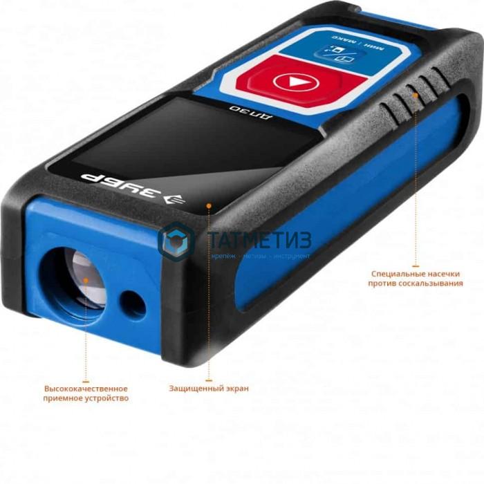 Дальномер лазерный "ДЛ-30", точность 3мм, дальность 30м, класс защиты IP54, ЗУБР Профессионал 34927 Дальномер лазерный "ДЛ-30", точность 3мм, дальность 30м, класс защиты IP54, ЗУБР Профессионал 34927